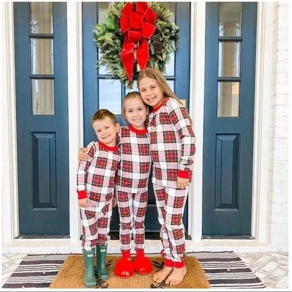 Hanna Andersson 3T Christmas Plaid Long John Pajamas Top & Bottom Set Unisex