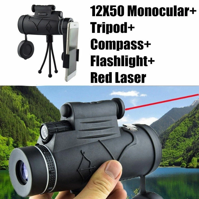 12X50HD 1800/9900M Monocular Telescope Night Vision Red Laser+Compass+Flashlight - Image 2 of 4