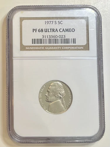 1977 S Jefferson Nickel 5C NGC PF 68 Ultra Cameo 