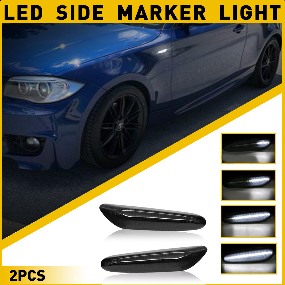 2PCS Smoked LED Side Marker Lights with Sequential Turn Signals for BMW E90