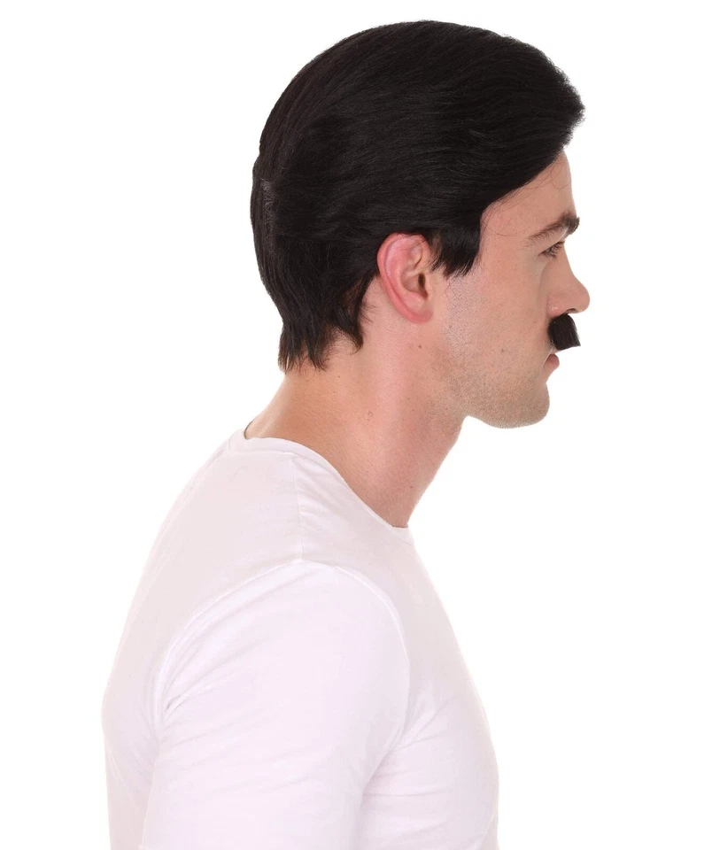 HPO Adult Men's Black Father Wig with Moustache, Black Color, HM-682A - Image 4 of 4