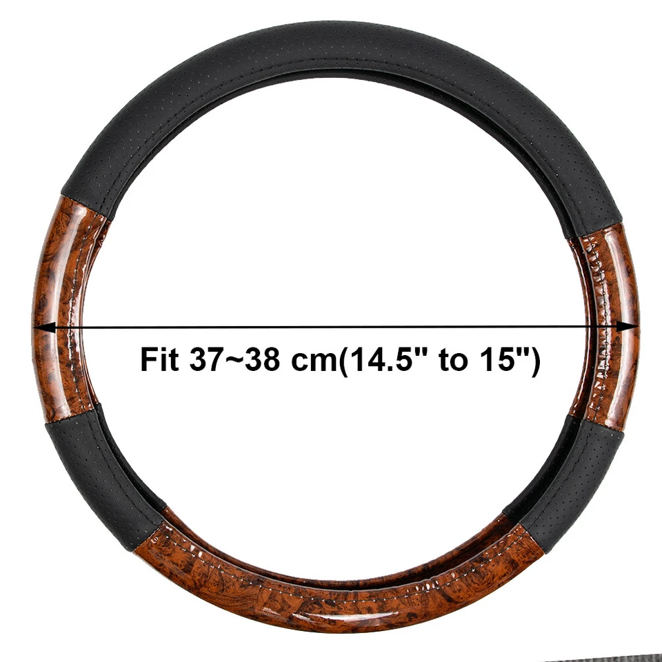 Wood Grain Steering Wheel Cover Leather Anti-Slip Breathable for Car SUV Jeep US - Image 3 of 4