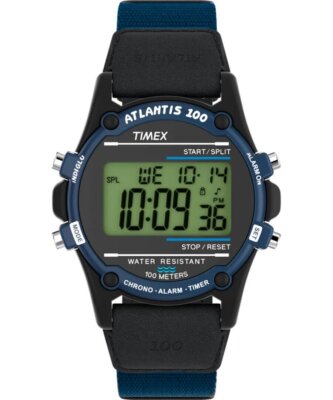 Timex Atlantis Indiglo Chrono Digitale Uhr 100M WR Sport Unisex Blau Schwarz