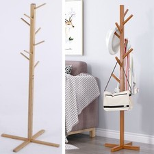 Coat Stand Hat/Jacket Floor Standing Rack Holder Clothes Hanger+8 Hooks BAMBOO