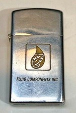 Vintage 1974 Fluid Components Inc Slim Zippo Cigarette Lighter Advertising