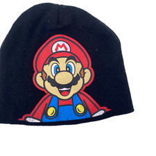 Super Mario Soft Knit Youth Beanie/Stocking Cap Black OSFM Great Graphic 2017
