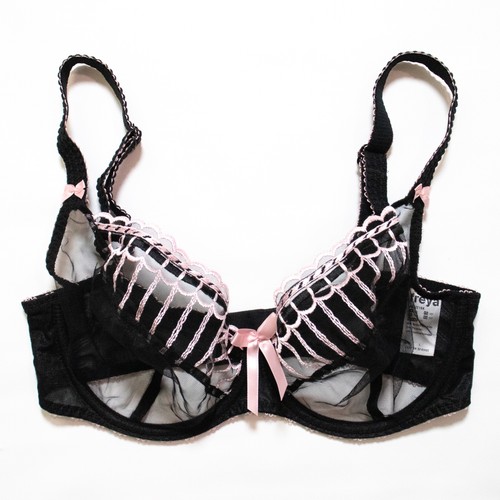 Freya Arabella Plunge Bra Size 32F Underwire Black Pink Unlined Lace AA5721 EUC