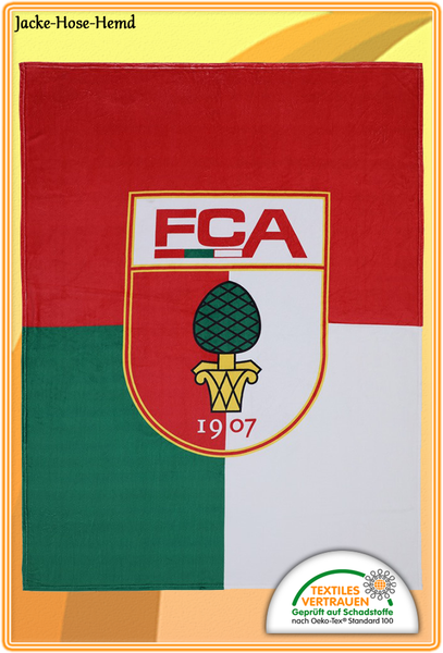 Decke Fc Augsburg Logo Rot GrüN Wappen Kuscheldecke Fleecedecke Gr.150X200Cm Neu-image