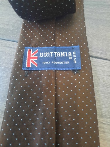 Vintage Brittania Mens Formal Neck Tie Brown. Blue dots - Picture 3 of 3