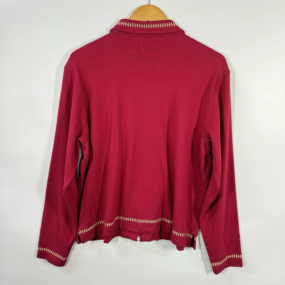 Chaqueta Bechamel Mujer Grande Roja Cremallera Completa Manga Larga Dorado Bordado Top Foto 3 de 4