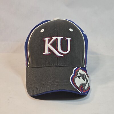 Kansas Jayhawks KU Hat Fitted Cap Big Hawk Logo On Brim Big Jay Top Of The World