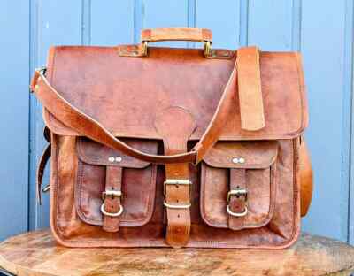 Selten Find Herren Original Vintage Leder Schultertasche Laptop Tasche Computer