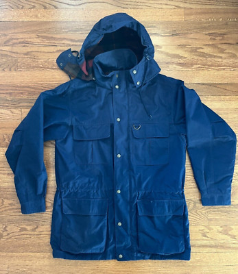 Vintage 90s Eddie Bauer Blue Plaid Wool Lined Hooded Mountain Parka Medium