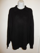 MENS GEORGE 100 CASHMERE BLACK 3 BUTTONS POLO LONG SLEEVE SWEATER XL