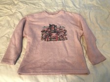 Top Prime Womens Med Pink Long Sleeve Sweater W/ Animal Farm USA Made Chunky