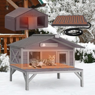 Outdoor Cat House Feral Cat Shelter for Winter Weatherproof & Raised Floor