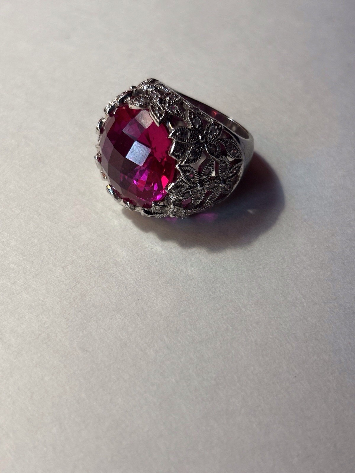 Ruby Crystal and Sterling Statement Ring Size7 - image 1