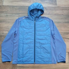 RLX Ralph Lauren Jacket Mens Extra Large Blue Golf Quilted Full Zip Hooded Wool
