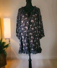 ULLA JOHNSON 100% Silk Dakota Dress Mini Sheer Ruffle Trim in Midnight Size 2 