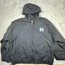 Nike Windbreaker Jacket Mens XL Black Hooded Mesh Lined Big Swoosh Logo Full Zip