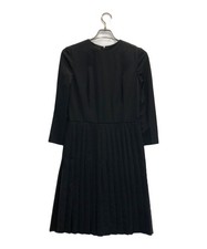 PRADA Lamb Leather Trim Pleated Dress 40S Black