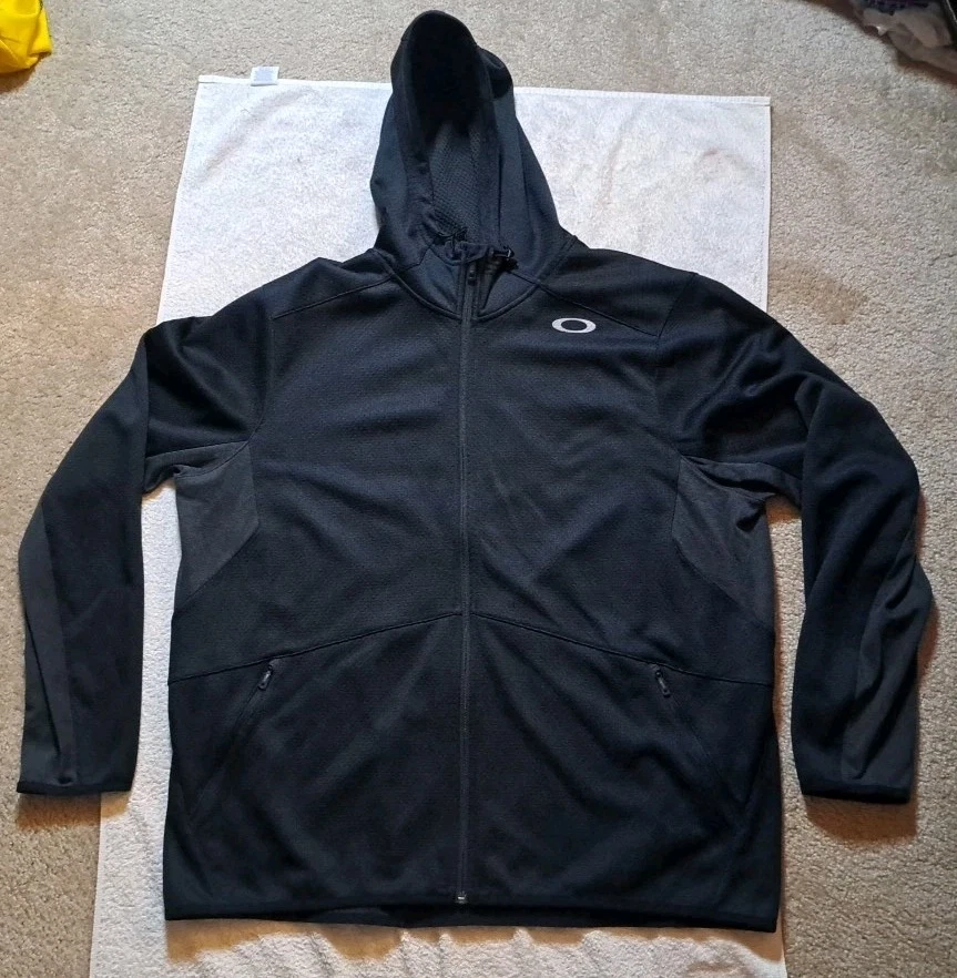 Oakley Full Zip Hoodie Men 2XL Black Thermal Waffle Lined Soft Full Zip Pockets