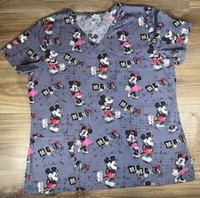 Disney Mickey and Minnie Gray Scrub Top Size Large