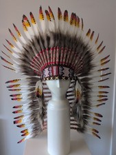 Kayso Feather Warbonnet Indian Headdress Costume Hat Beaded Chief Headpiece
