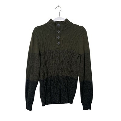 Method Olive Green Cable Knit Henley Sweater Women s Size M Casual Minimalist
