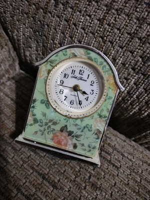 Vintage Seth Thomas Mantel Clock Mini Chintz Floral And Brass Clock For Repair
