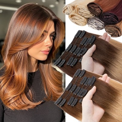 Invisible Clip In Ombre Russian Remy Human Hair Extensions 8Pieces Full Head