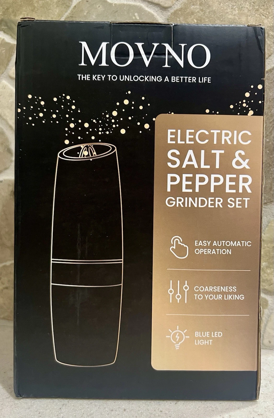 MOVNO Electric Salt Pepper Grinder Set Auto LED Adjustable Coarseness NEW