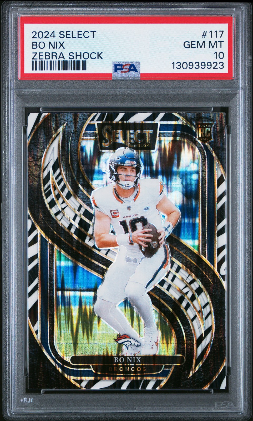 2024 Panini Select 117 Bo Nix Zebra Shock SSP PSA 10 Broncos