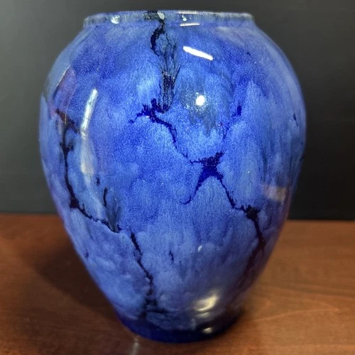 Vintage Brush McCoy Cobalt Blue Drip Glaze Onyx Art Pottery Vase,Gorgeous 6.75”H