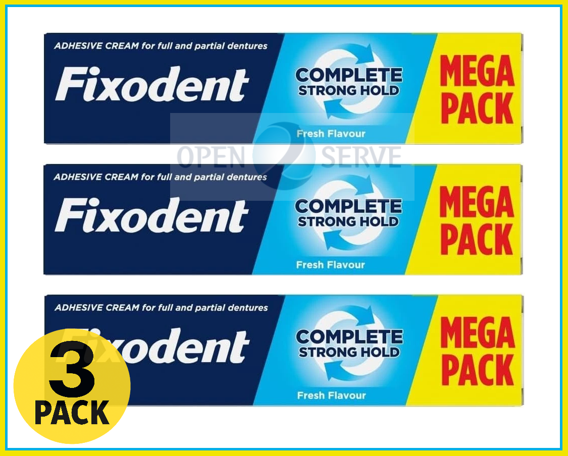 3x Fixodent Complete Strong Hold Denture Adhesive MEGA PACK Fresh Flavour - 70g