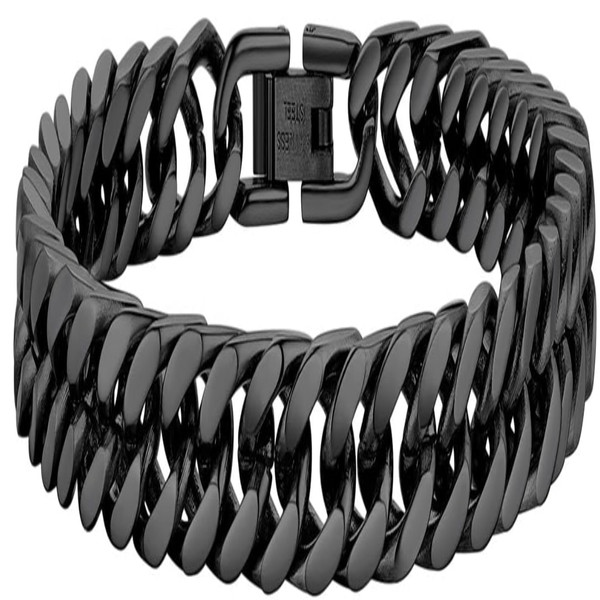 Armband Herren Edelstahl Panzerkette Schwarz 18K Vergoldet Schwer Gliederarmband-image
