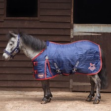 Gallop Ponie 200G Medium Weight Warm Quilted Pony Stable Rug Navy/Red 3'6"-5'3"
