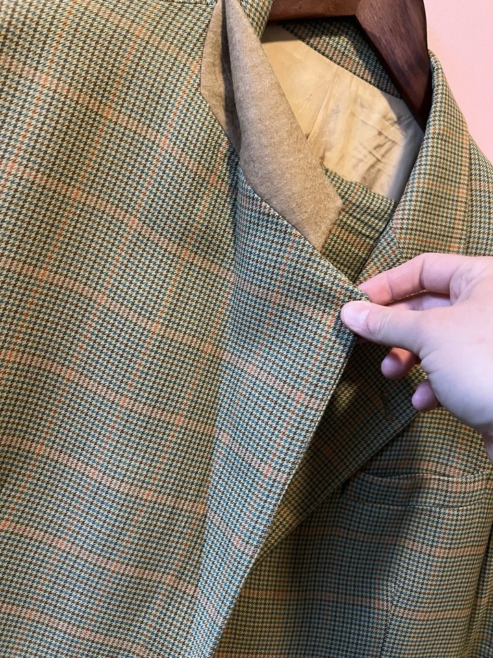 48R - Terno City Tweed - Feito à Mão em Paris - Verde Laranja Xadrez - Calça 44”/28” - Imagem 2 de 4