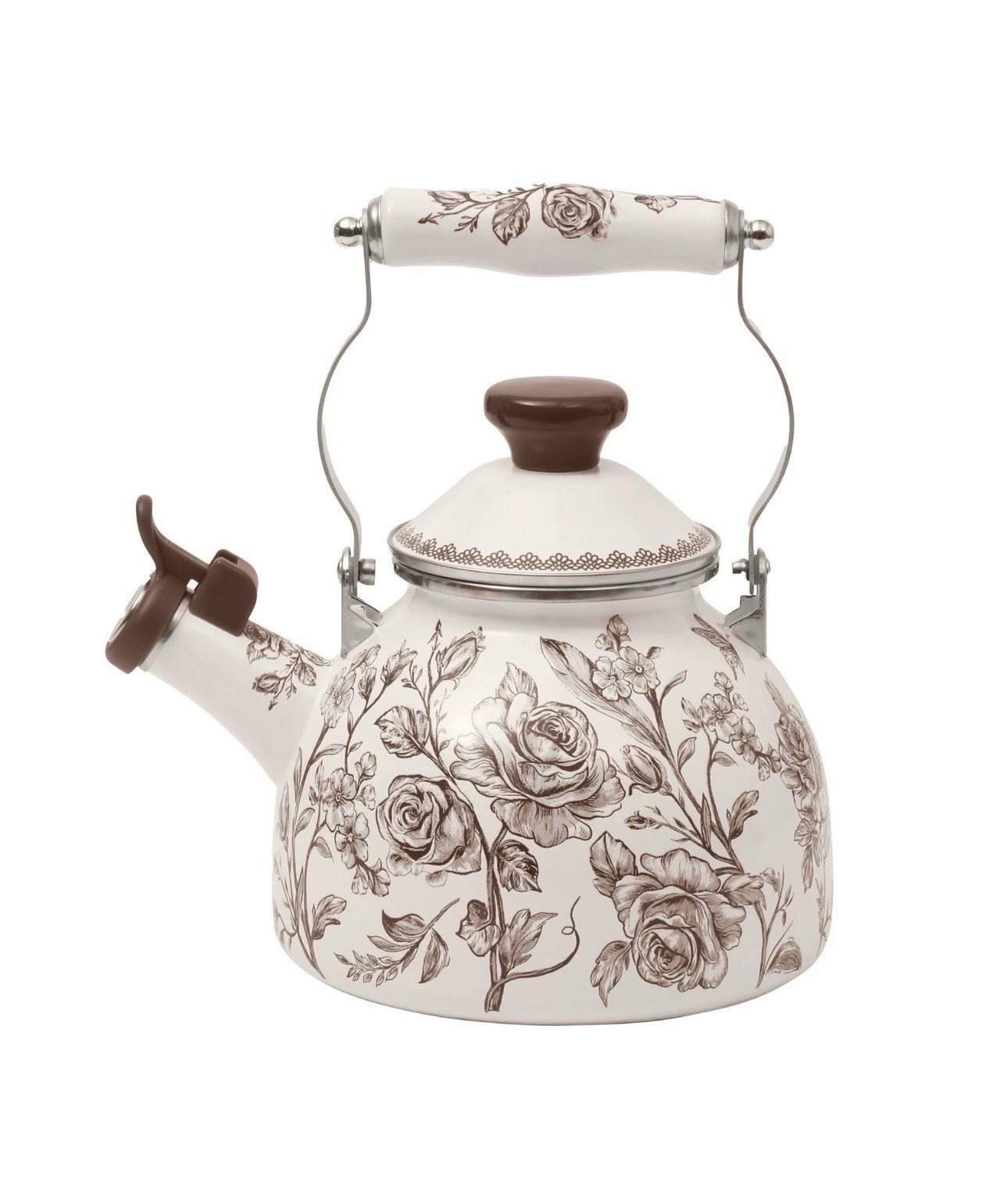 The Pioneer Woman 2.0-Quart Enamel on Steel Agatha Tea Kettle, Brown