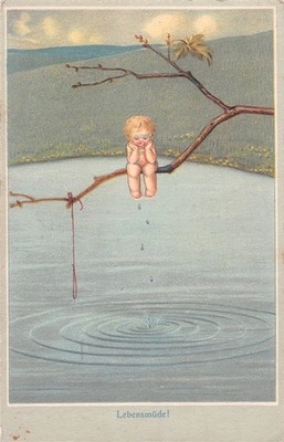 759264) Nice Children Cartoon Postcard ''Tired of Life'' used around 1920
