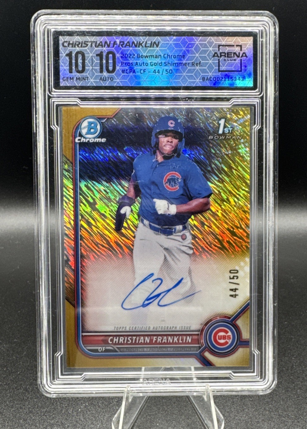 2022 Bowman Chrome Christian Franklin Auto Gold Shimmer Refractor 1st /50 AC 10
