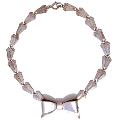 VTG Germany Marked Art Deco Style Bow Necklace Geometric Link Rare OOAK
