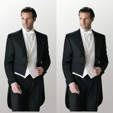 Men's Black Formal Classic Fit Tailcoat Tuxedo White Vest Wedding Groom Suits