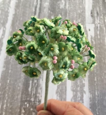 Antique Vintage Millinery Forget Me Not Velvet Flowers Green Color