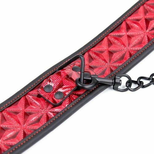 Halsband mit Leine Halskette Halsfesseln SM Bondage Erotik rot schwarz BDSM - Bild 5 von 6