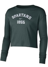 Michigan State Official Nike Crop Tee Women's Spartans Long Sleeve, Green Small