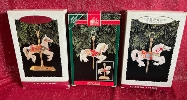 LOT Hallmark Keepsake Tobin Fraley Christmas Ornaments Carousel Horses 1992 - 94