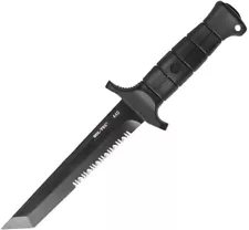 Mil-Tec German Combat Fixed Knife 6.5" 440 Steel Tanto Blade Black ABS Handle