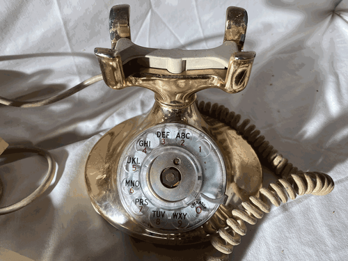 Western Electric 202 / D1 Cream & Gold Rotary Desk Phone, F1 Handset, cloth cord - Picture 6 of 9