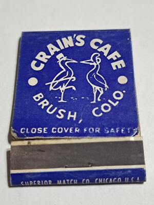 Vtg. Crain's cafe Brush Colorado matchbook empty 